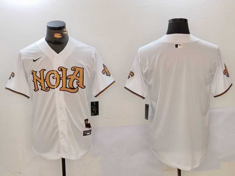 Mens New Orleans Saints Blank White Nola Baseball Jersey